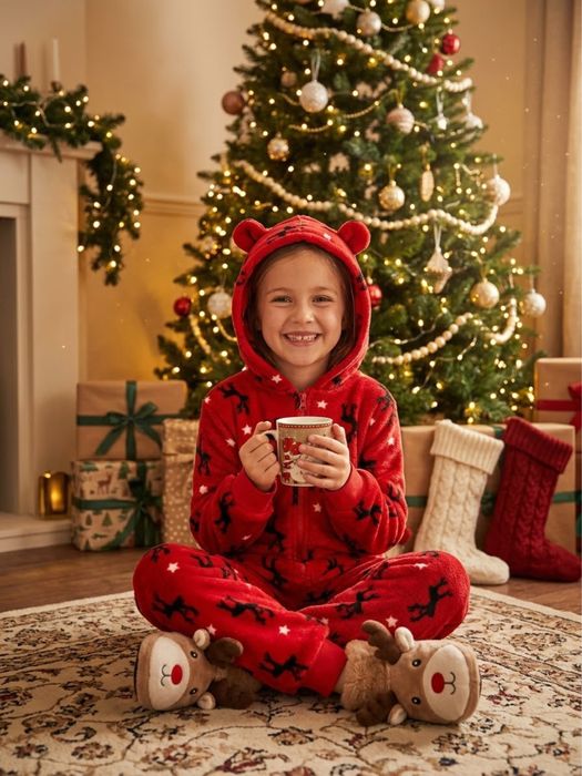 Плюшевый новогодний слип пижама кигуруми худи с оленями Next Christmas Deer.