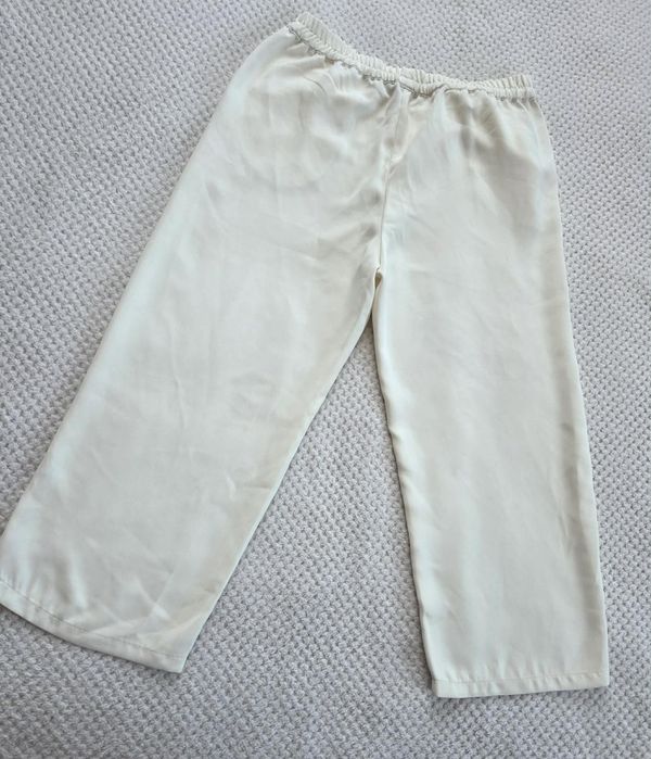 Nowe śmietankowe spodnie damskie kuloty 7/8 wysoki stan gumka w pasie
