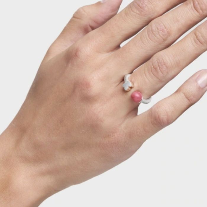 Pierścionek 16 z misiem srebro 925 z różowym rodonitem