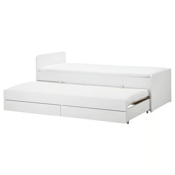 SLÄKT - Estr cama c/cama-gavet+arrumação, branco, 90x200 cm