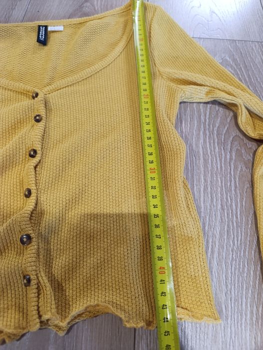 Lekki cienki sweterek musztardowy rozpinany h&M rozmiar XS