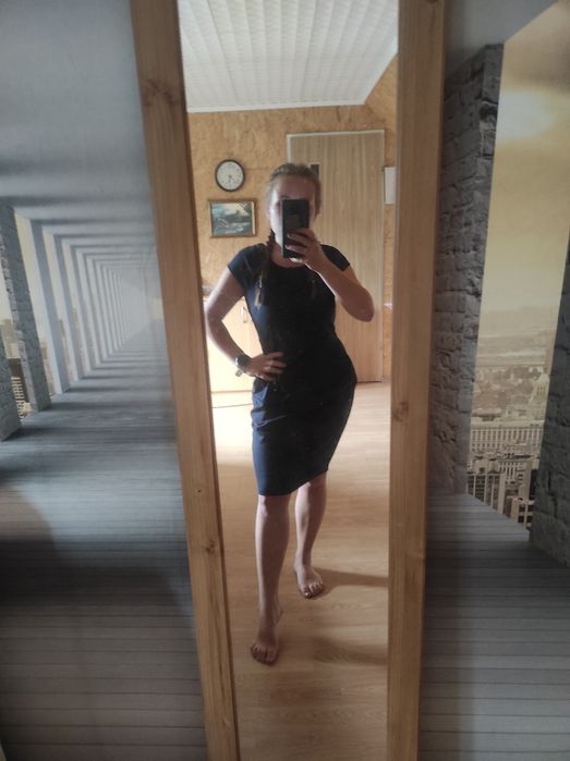 Elegancka sukienka biurowa granatowa l 40 do biura do pracy na imprezę