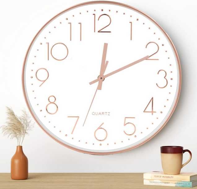 Zegar ścienny cichy bez tykania zawieszany średnica 30 cm kolor złoty