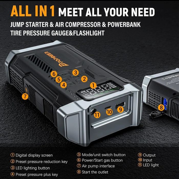 Booster bateria Popdeer Pd-JA3 5000A Diesel 8L Compressor 150psi NOVO