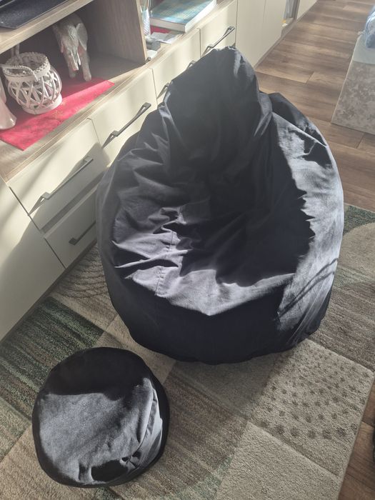 Pufa welur sako XXXXL worek + podnóżek czarny