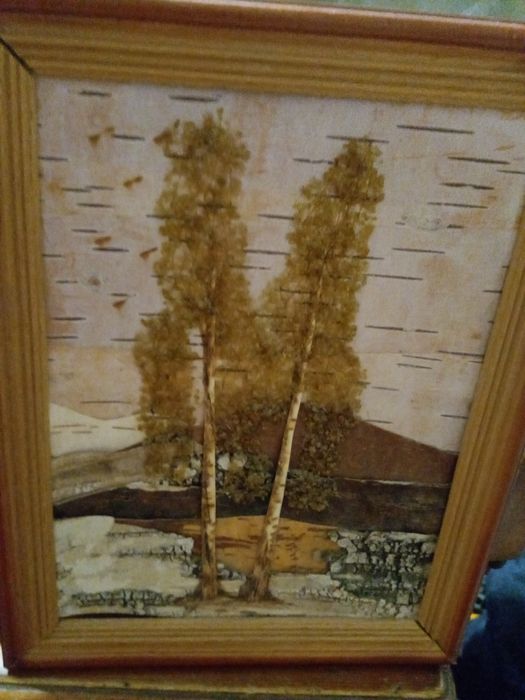 Картинка на бересте, янтарная крошка