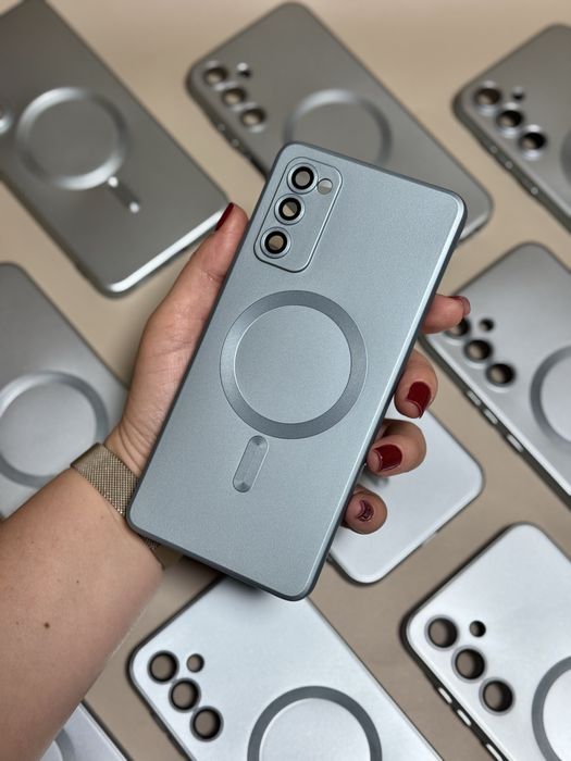 Силіконовий чохол хром MagSafe магніт протиударний з лінзами Samsung