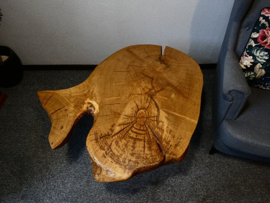 Stolik kawowy z plastra Dębu - loft, ręczna robota, stalowe nogi