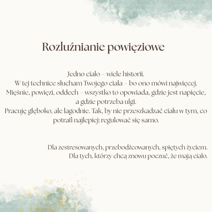 Masaż relaksacyjny, klasyczny, powieziowy