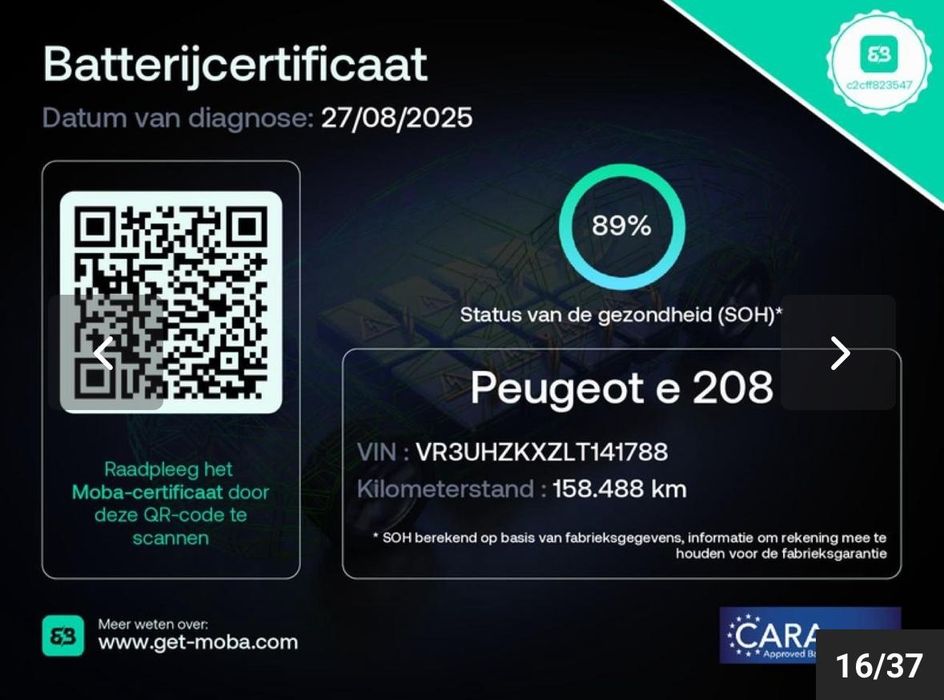 Peugeot e-208 100% Elétrico (136 cv) – Dezembro 2020 | Bateria a 89%