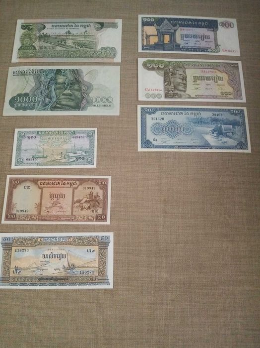 CAMBODGE 11 Notas, 8 notas do Banque Nationale du Cambodge e 3 do National Bank of Cambodia- NOVAS NÃO CIRCULADAS de várias Séries  ver as fotos
