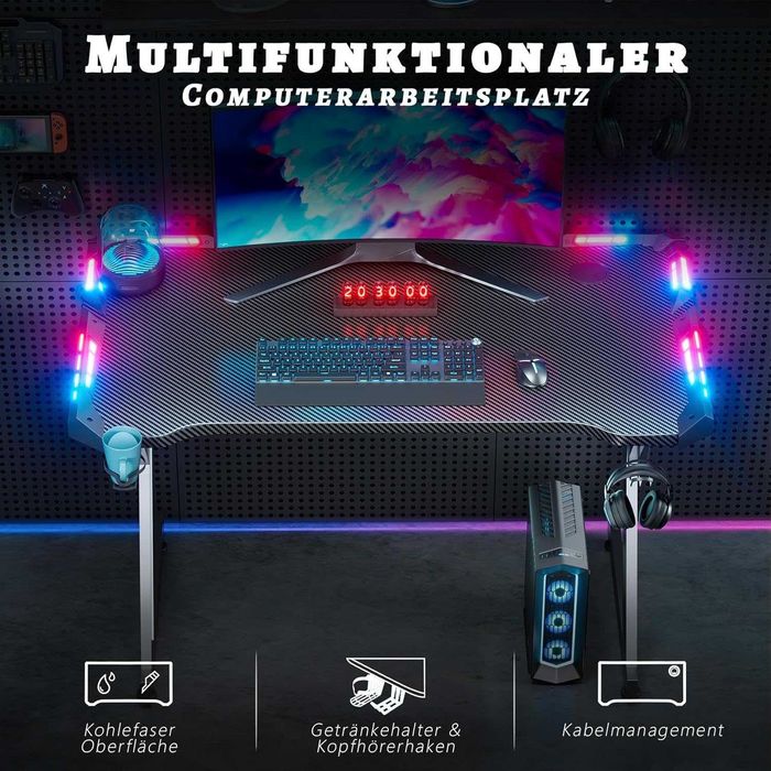 Nowe biurko gamingowe / 100x60cm / komputerowe / LED / carbon / W577!