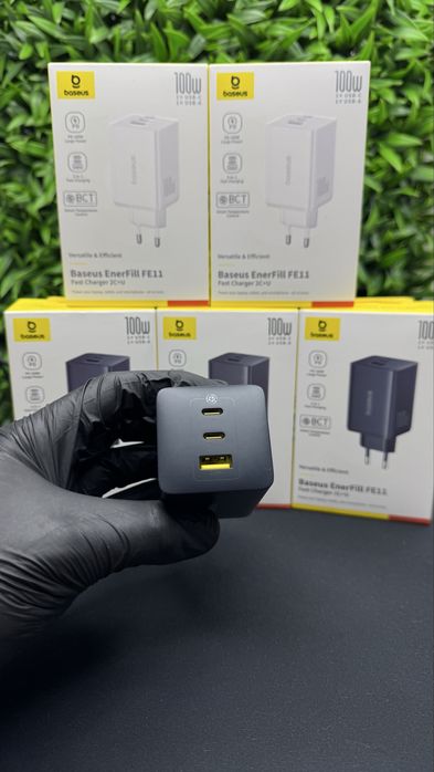 Зарядний пристрій Baseus EnerFill FE11 100W 2xType-C USB-A 3A GaN швидка зарядка PD QC мережевий адаптер EU Black