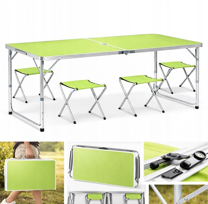 Duży Zestaw Kempingowy Stolik Składany 4 Krzesła Walizka Turystyczny