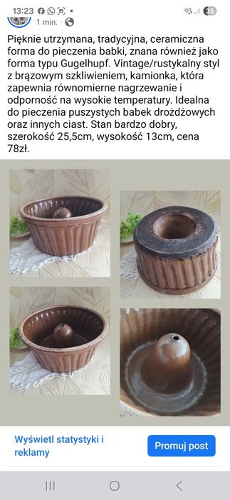 Pięknie utrzymana, tradycyjna, ceramiczna forma do pieczenia babki