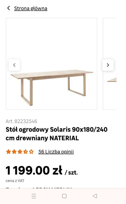 Stół ogrodowy- NOWY Solaris 90x180/240 cm drewniany