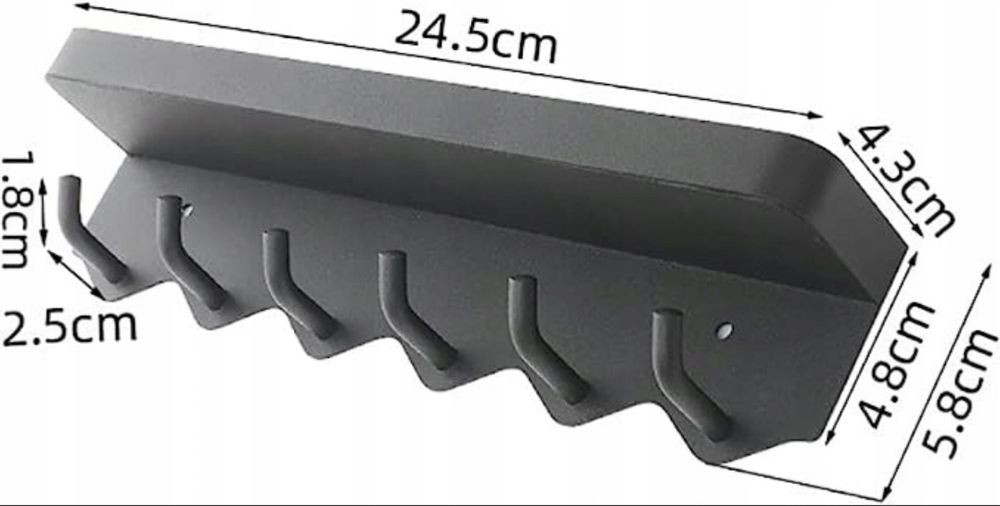 Wieszak czarny z haczykami 25,4 x 6,3 x 4,9 cm