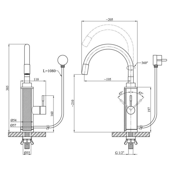 Проточний водонагрівач Kroner 087RSS з дисплеєм, 3 кВт + шланг 60 см