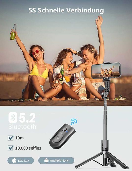 TUPWOON Q02M Statyw Bluetooth selfie lampa LED regulacja 21cm do 114cm