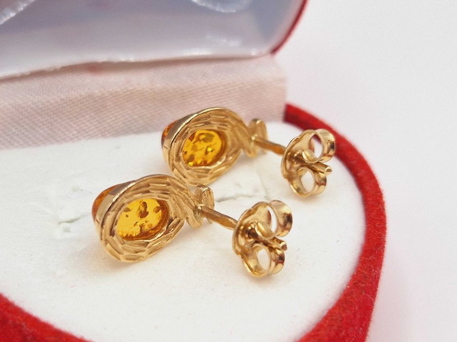 Nowe złote kolczyki. 585 (14K). BURSZTYN