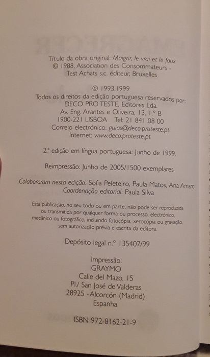 Livro: Emagrecer, do mito à realidade (Deco Proteste)