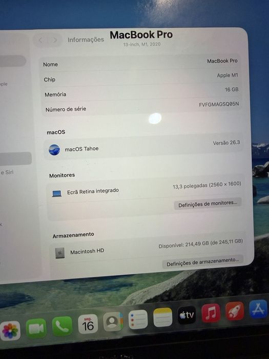 Macbook pro 13” 2020 M1 16 GB 256GB SSD GPU-8-core Cinzento Cideral