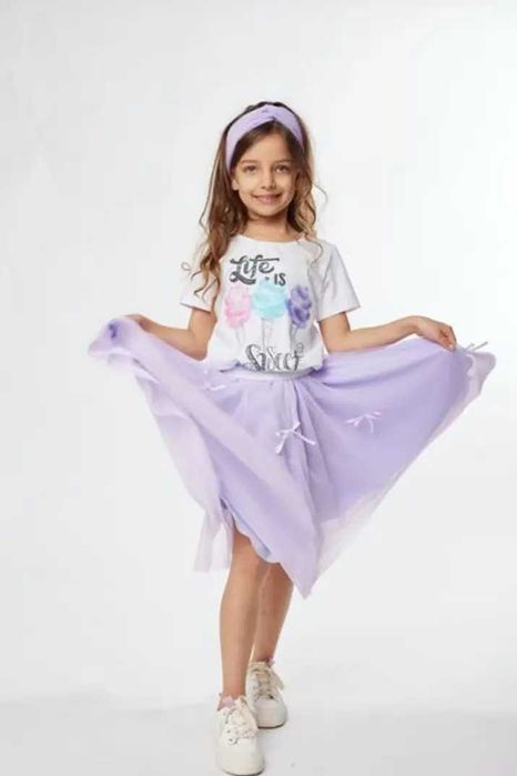 Przepiękny letni komplet MałaMi bluzeczka i spódniczka tiulowa 134-140