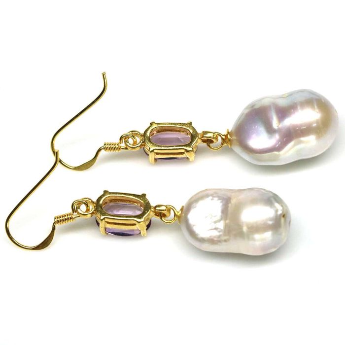 Серьги из  барочного жемчуга фиолетового аметиста, серебро 925 пробы