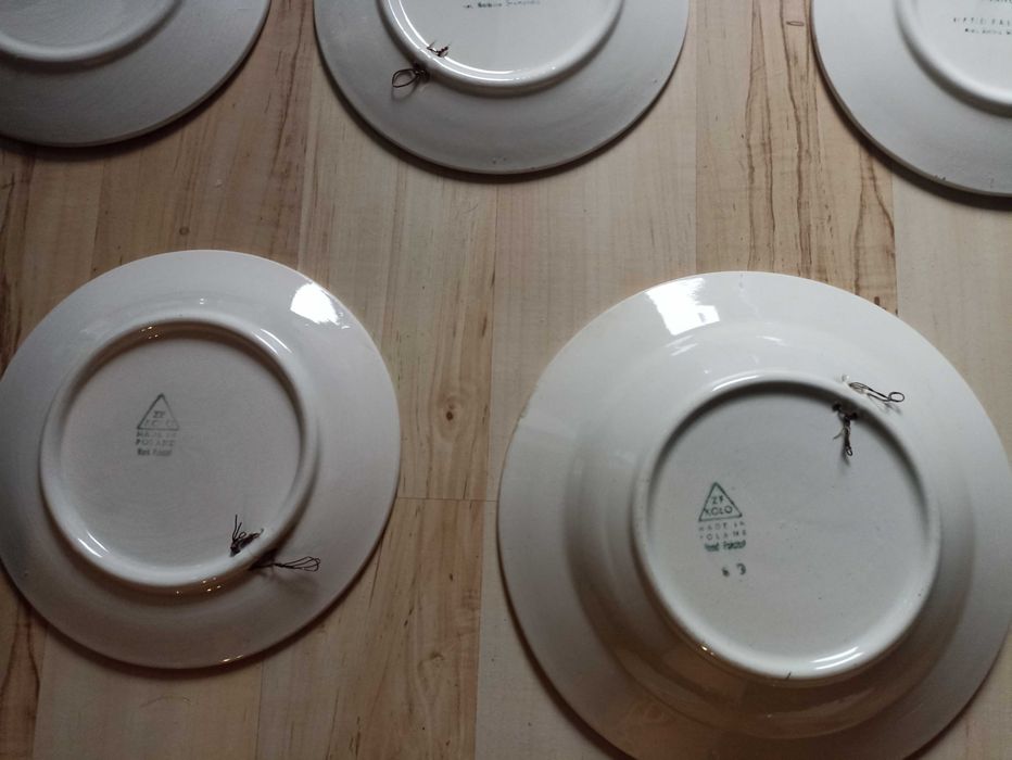 Zestaw 8 ozdobnych talerzy do zawieszania Kolo, Włocławek lata 70 PRL