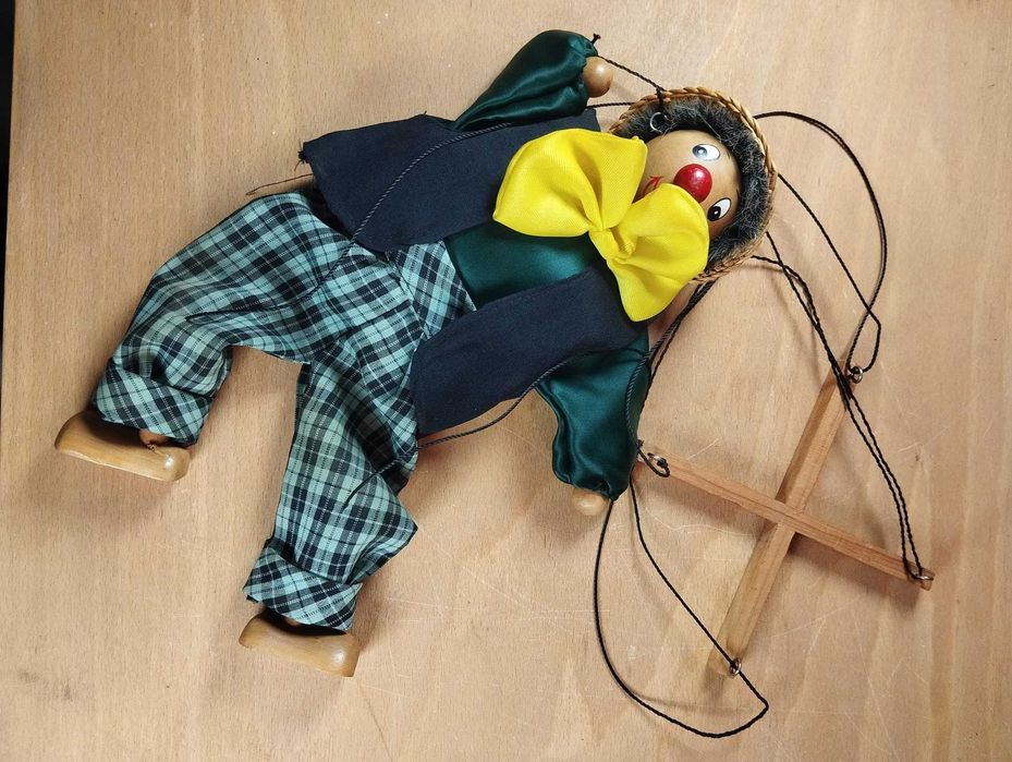 Boneco Palhaço Marioneta Vintage