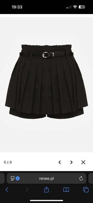 Czarne Spódnico-Szorty Plisowane High Waist Ozdobione Paskiem Eranivia