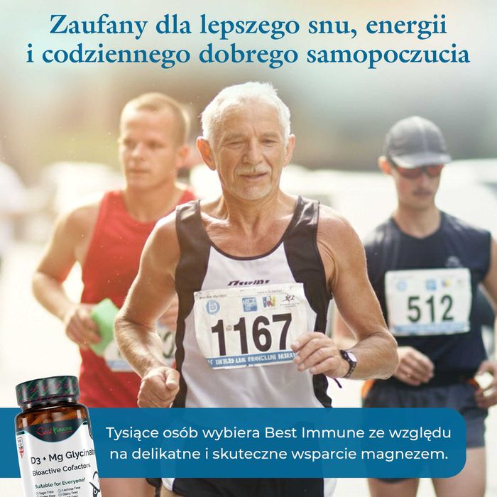Glicynian Magnezu 400mg Witamina D3 1000IU Naturalny Biodostępny