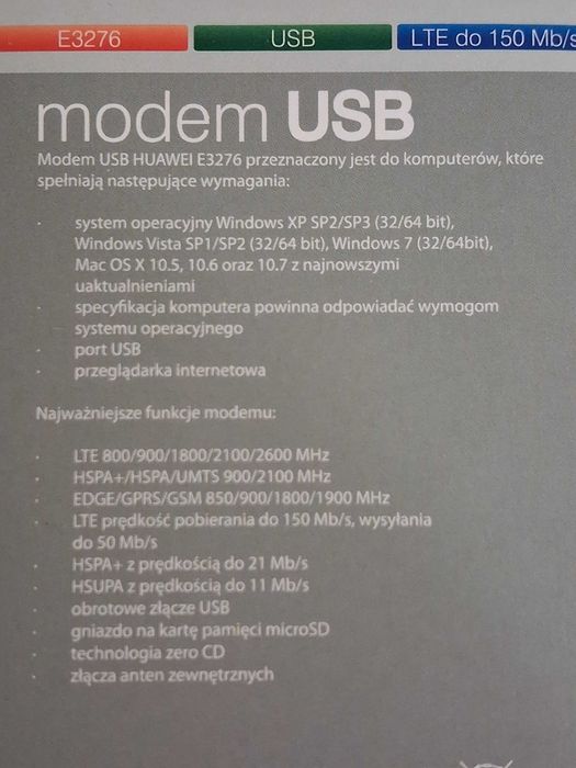 Modem USB 4G LTE HUAWEI E3276 (na kartę SIM)