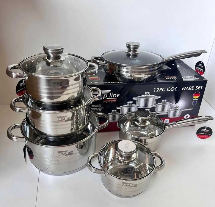 КаструлІ  із нержавіючої сталі Zepline 12,14, 18 предметів
