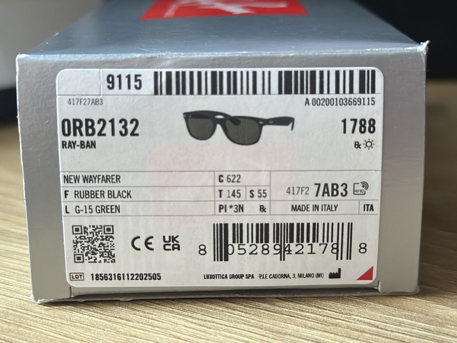 Ray-Ban RB2132 New Wayfarer 55-18 czarne – nowe