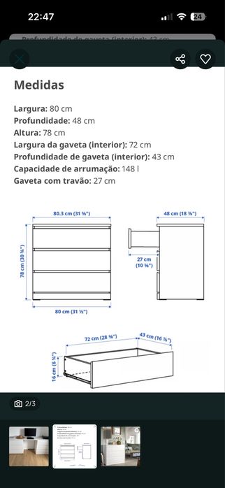 2 Cómodas, 3 gavetas