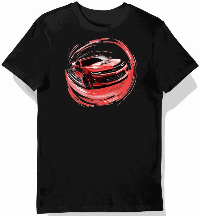 Koszulka męska czarna z artystycznym motywem wyścigowego Camaro XL
