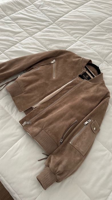 Casaco bomber de camurça natural