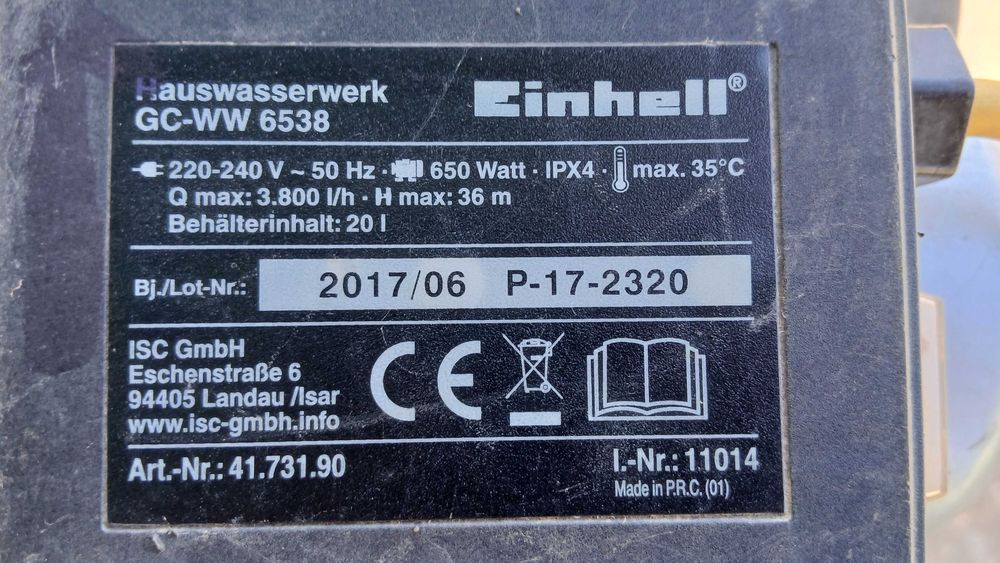 Motor elétrico Einhell. 220-240 VCA, 650 W.
