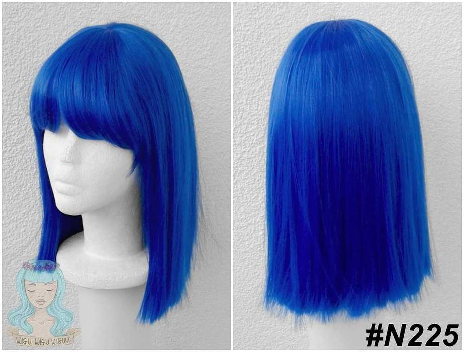 Niebieska Chabrowa prosta peruka z grzywką cosplay wig