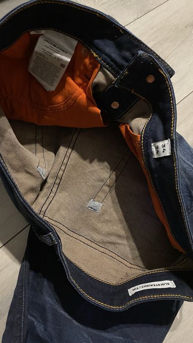 Spodnie Jack&Jones 34/34 Slim Straight/ TIM granatowe jeansy męskie