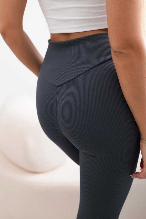 Legginsy damskie prążkowane grafitowe z wysokim stanem super cena