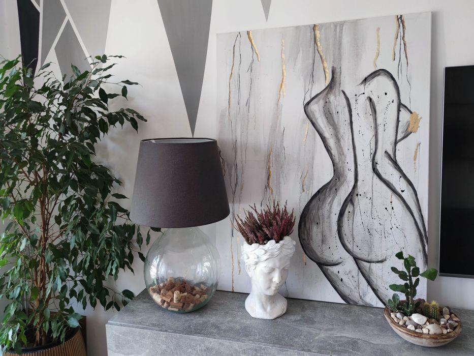 Duży obraz 120x90 złoto kobieta ciało marmur