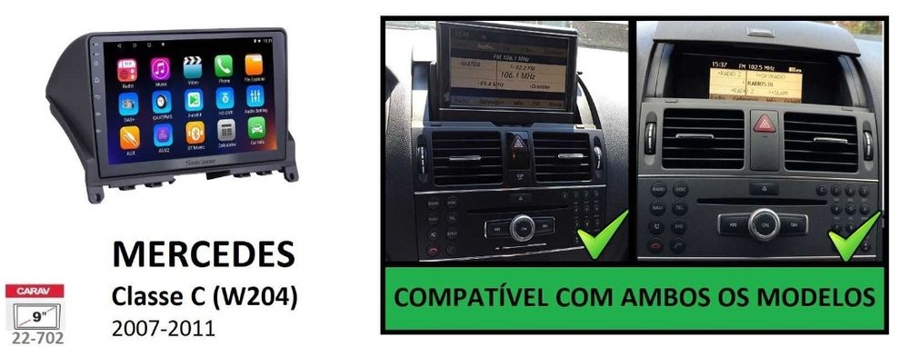 Rádio 2 DIN 9" Mercedes Classe C (W204) • Android C200 C220 (4+64 GB) + Carplay e android auto