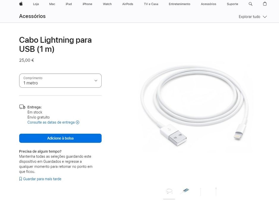 Apple Cable Lightning to USB (1 meter) - 1 utilização
