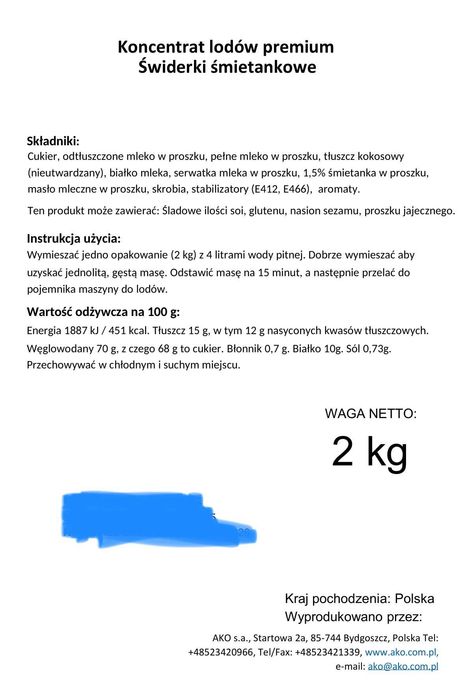 Proszek Premium do lodów świderków śmietanka i czekolada - najwyższa jakość, polski producent