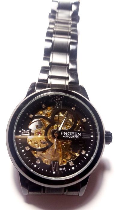 zegarek męski czarny mechaniczny automatyczny metalowa obudowa