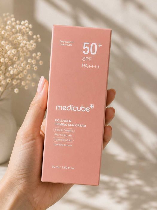 Сонцезахисний крем Medicube Collagen Firming Sun Cream SPF50+ PA+++50 мл / колаген / гіалуронова кислота / зволоження / пружність / сяйво / оригінал