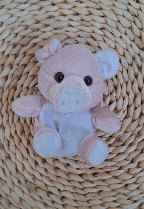 Vintage pluszowa świnka zawieszka breloczek z kieszonką portfelik