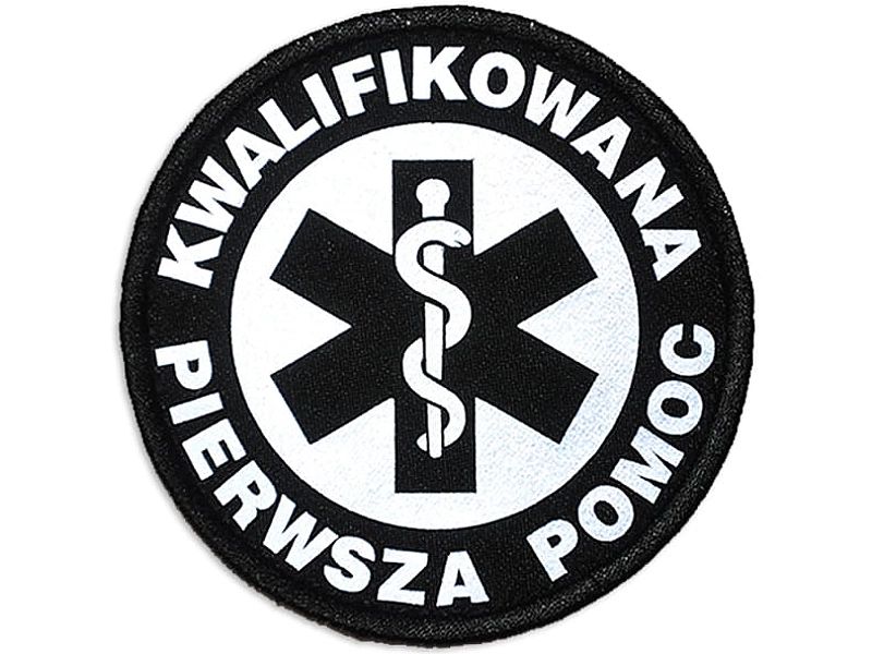 Emblemat odblaskowy KWALIFIKOWANA PIERWSZA POMOC na rzepie 8,5 cm